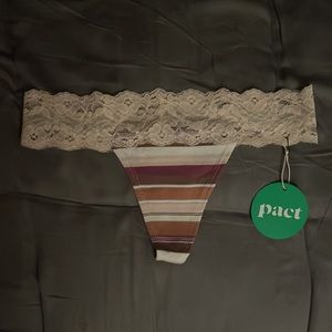 NWT Pact Organic Cotton Neutral Wide Stripe Lace-Waist Thong S